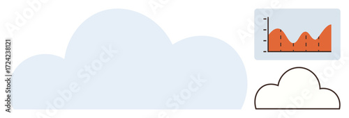 Large light blue cloud, small orange data graph with gridlines, and simple black cloud outline. Ideal for data analysis, cloud storage, weather forecast, networking, digital trends, analytics clean