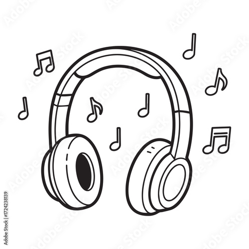 Large Headphones with Musical Notes Floating Around