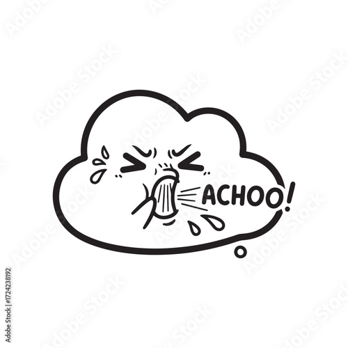 Sneezing Kawaii Cloud with Text Achoo