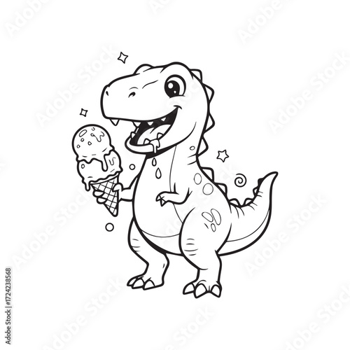 Cute Dinosaur Holding a Melting Ice Cream Cone