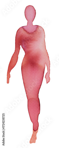 Wallpaper Mural Elegant watercolor figure walking gracefully with flowing movements in soft hues of pink and red Torontodigital.ca