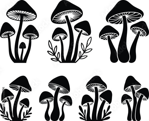 Mushroom and Toadstool Silhouette Vector Art Set - Fungi And Nature Illustrations