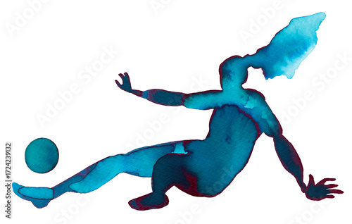 Wallpaper Mural Dynamic figure in vibrant watercolor illustrating action of kicking a ball Torontodigital.ca