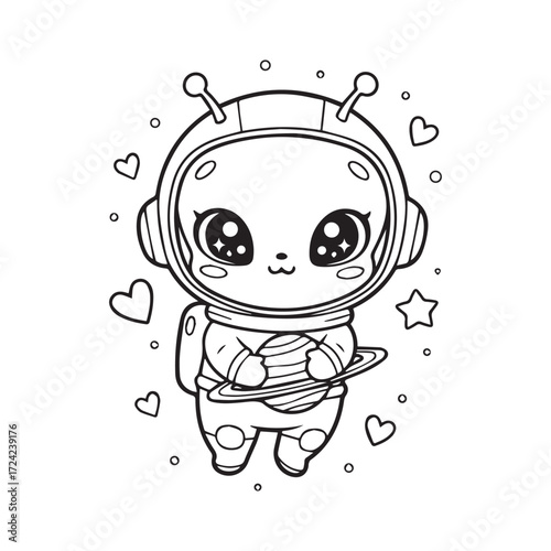 Cute Astronaut Holding a Planet with Rings