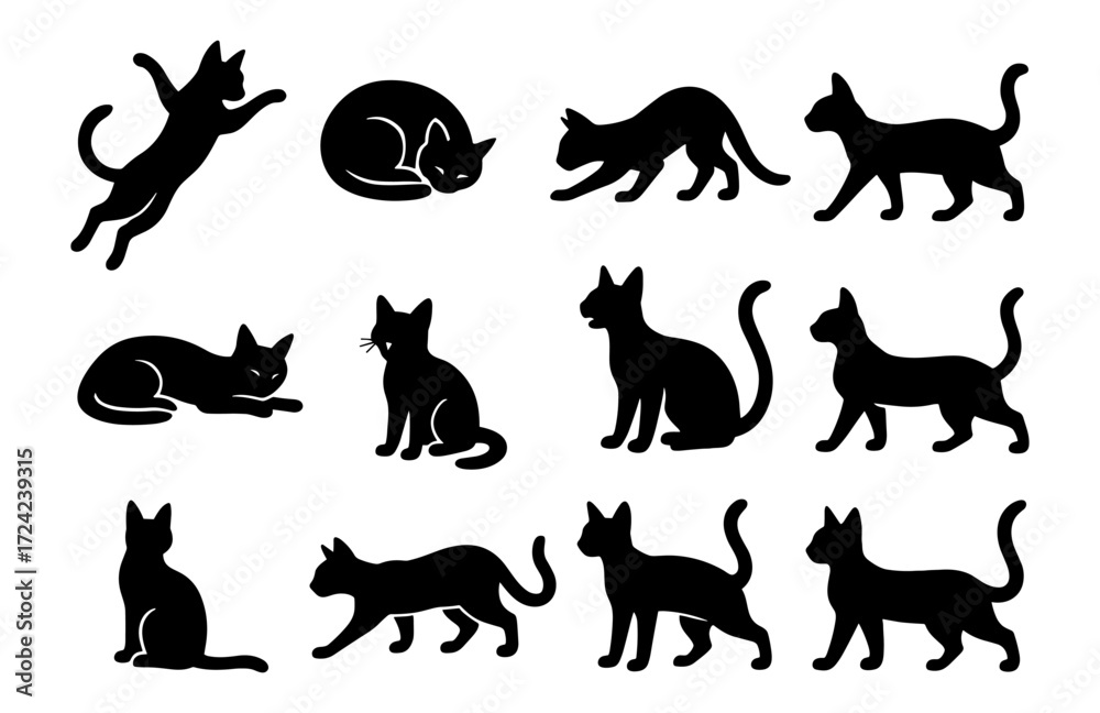Obraz premium Silhouette cat poses collection for creative projects and designs