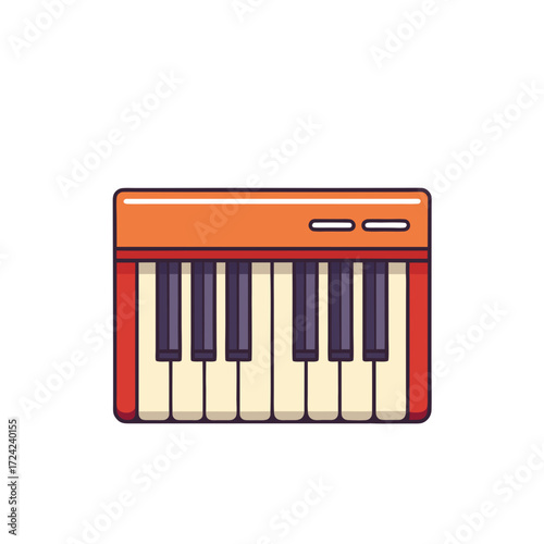 A colorful stylized illustration of a small electronic keyboard