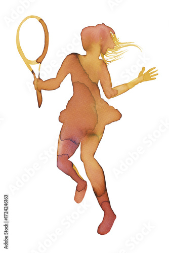 Wallpaper Mural Dynamic silhouette of a tennis player captured in vibrant watercolor and ink strokes Torontodigital.ca