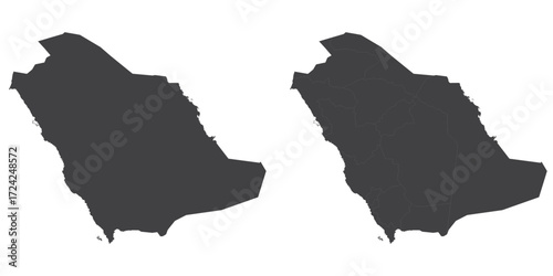 Outline Map of Saudi Arabia with Regions - 2 Maps of Saudi Arabia - vector illustrations