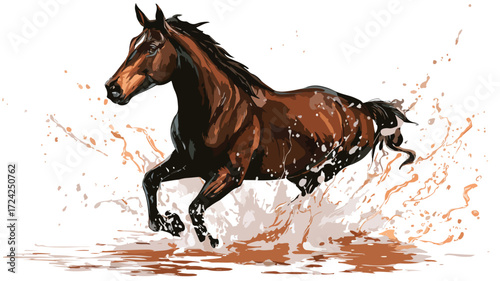 Brown Horse Splash Color Illustration Vector for Creative Designs
