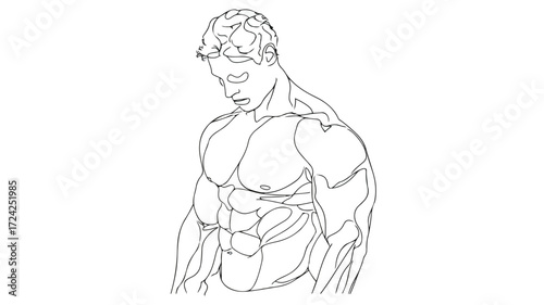 Modern Continuous Line Art of Muscular Man for Fitness Ads and Health Promotions
