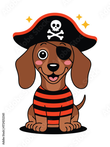 Cute Dog in Pirate Costume with Hat and Eye Patch Cartoon Illustration