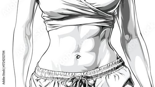 Professional Detailed Vector Illustration of Womans Midsection in Detailed Design