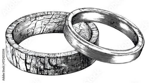 Elegant Wood Rings with Black Linear Cut on Monoc
