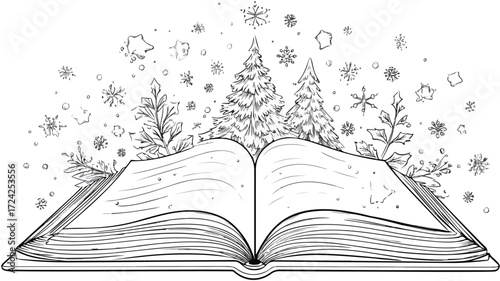 Enchanting Christmas Magic Book - Festive Holiday Theme Illustration