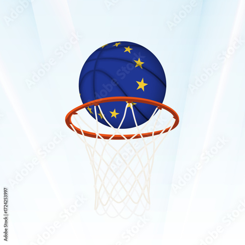 European Union Flag Basketball Scoring Through Hoop.