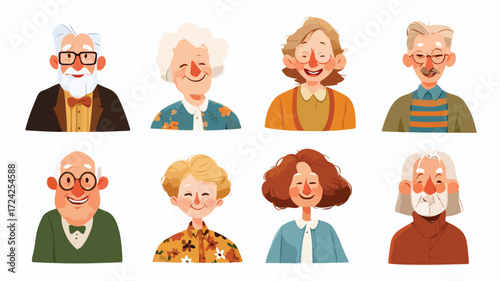 Happy Senior People Avatars Collection Vector