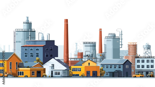 Modern Industrial Factory Buildings Vector Illustration