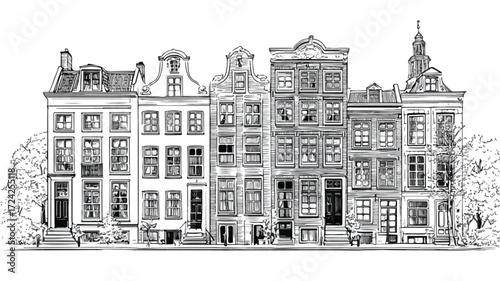 Linear Dutch Houses Vector Illustration Isolated