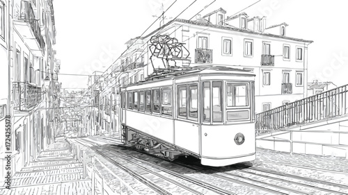 Lisbon Gloria Funicular Urban Transportation Street View