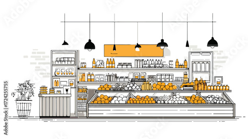 Sleek Minimalistic Supermarket Interior Design Concept Vector Illustration