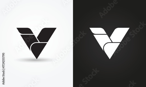  Minimalist V Initial Logo Design black and white Colors