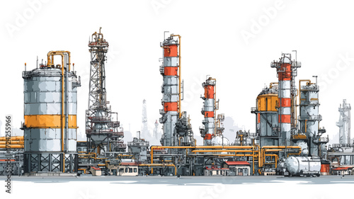 Modern Oil Refinery Complex with Pipelines and Equipment