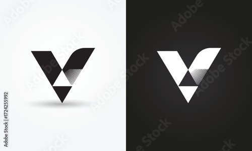 Modern V shape Initial Logo Design black and white Colors