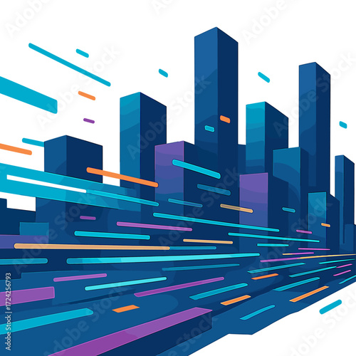 A 3D futuristic abstract background featuring motion graphics of an abstract data center, servers, internet, and speed, looping at 4K resolution