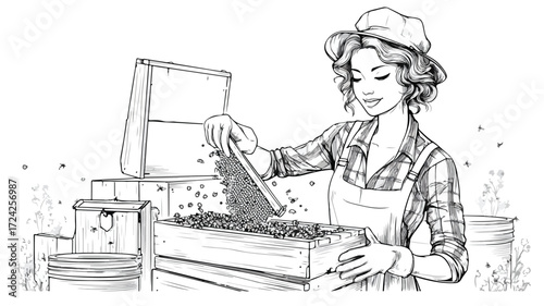 Experienced Female Beekeeper Harvesting Honeycomb Outdoors