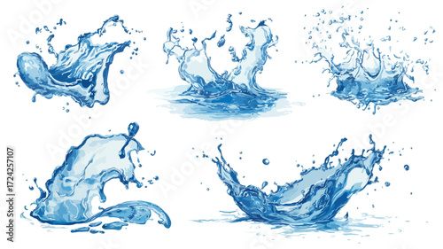 Pure Water Splashing Vector Set on White Background