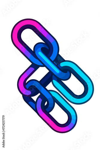 A tight shot of metallic chain links bathed in vivid neon illumination