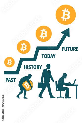 The evolution of Bitcoin over time, charting its history and future prospects in finance