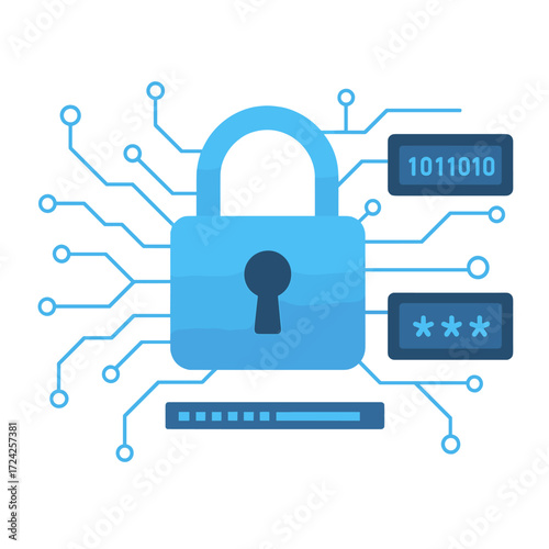 The concept of cyber security includes lock icons and internet network security technology, such as screen padlocks and encryption, to develop software that protects data and reduces network