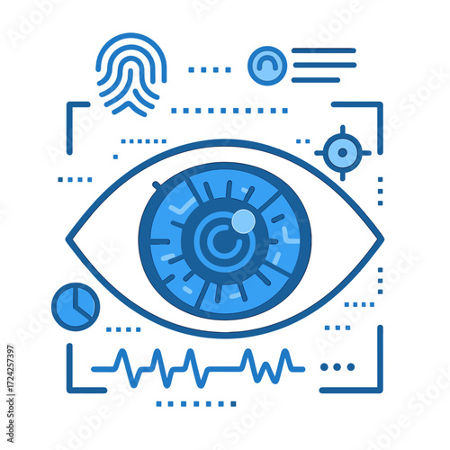 Concept of advanced digital biometric screening of the human eye or iris for security