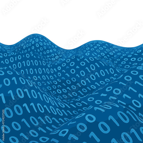 Three-dimensional illustration of waves in a digital binary code structure