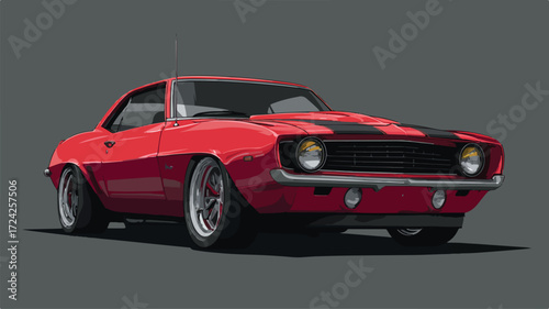 Sleek Red Muscle Car Illustration on Gray Background