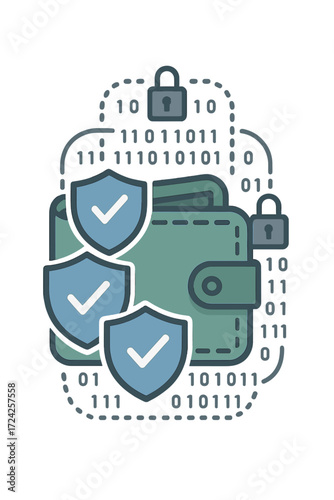 A secure digital wallet idea safeguarded by multiple encryption layers and security barriers