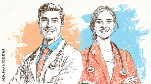 Professional Smiling Doctors Together, Medical Team Sitting - Stock Photo