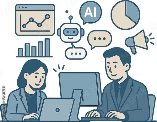 Analysts employ computers to analyze data with AI technology in business and work, and data analysis tools such as chatbots use AI to interact with  databases, operations, and marketing