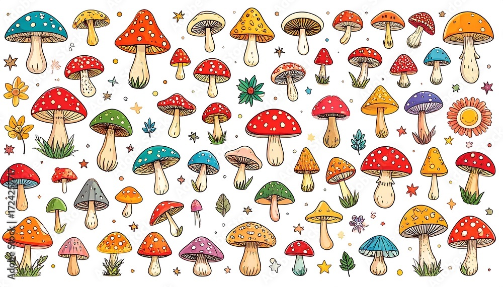 Obraz premium Colorful mushroom collection