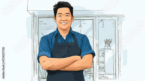 Cheerful Shop Owner Portrait at Entrance Displaying Professionalism