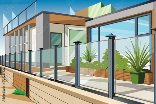 The fence is no longer just a simple protection; Today it has become a part of decoration. The use of glass railings with a minimal metal frame turns the house into a brighter and more luxurious space