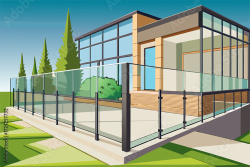 The fence is no longer just a simple protection; Today it has become a part of decoration. The use of glass railings with a minimal metal frame turns the house into a brighter and more luxurious space