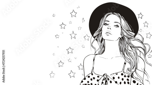 Elegant Stylish Woman with Stars Vector Illustration for Trendy Designs