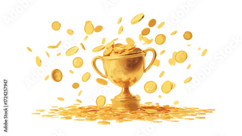 Golden Cup Coins and Flying Money Success in Business Image