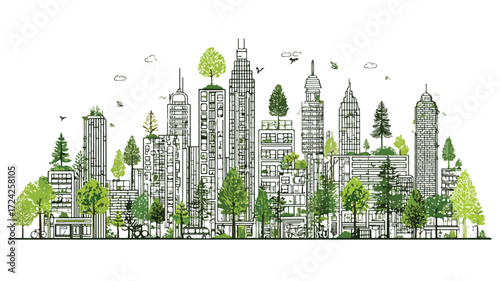 Sustainable Urban Green City Vector Ecology Lifestyle Design