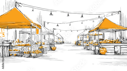 Colorful Farmers Market Fresh Produce Stalls Display in Vibrant Setting