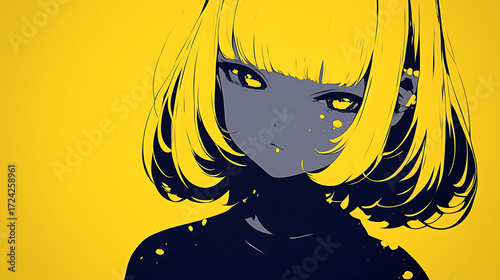 Cute anime emo girl style smiling, with hair accessories