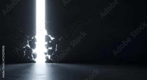 Wallpaper Mural A luminous glowing light beam breaking through a dark cracked concrete wall Torontodigital.ca