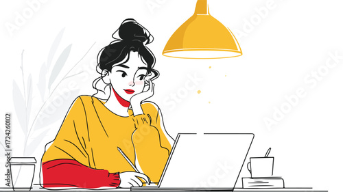 Young Woman Using Laptop for School Assignment - Modern Education Concept